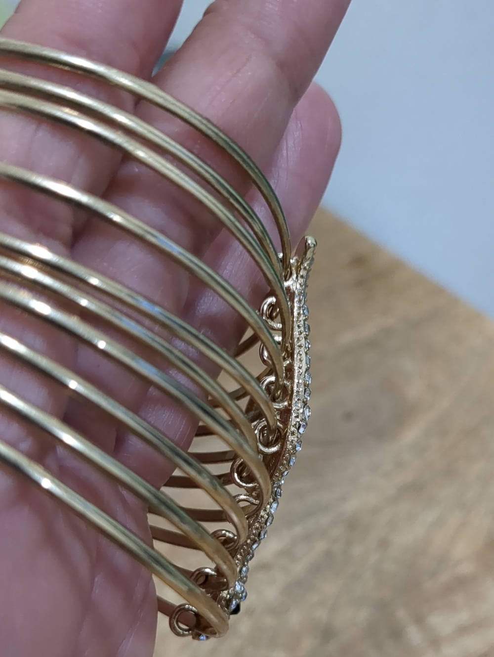 Gold Tone Snake Rhinestone Multi-Band Bangles Set - Picture 3 of 8